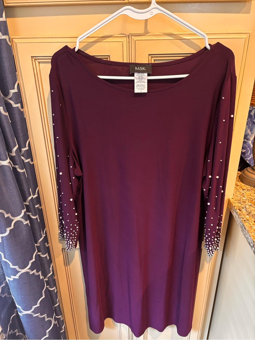 MSK Plum Long Sleeve Shift Dress with Pearlescent Sleeve ladies XL-like new